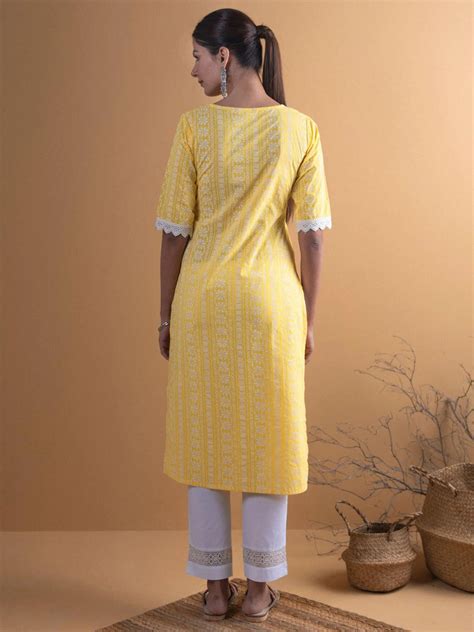 Buy Yellow Printed Cotton Kurta Online at Rs.527 | Libas
