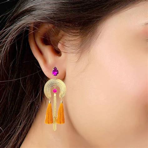 Buy Accessher Gold Plated Horseshoe Shaped Tassel Earrings For Women Online
