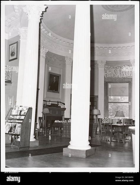 Wayland Library, round room, east fireplace , Public libraries, Columns ...