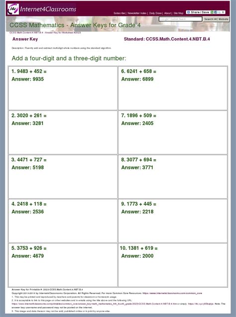 Answer Key Download - Worksheet #2023. CCSS.Math.Content.4.NBT.B.4