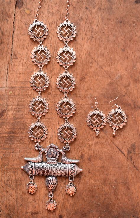 Swastik Long Chain Pendant Necklace Set – Glitter Gleam