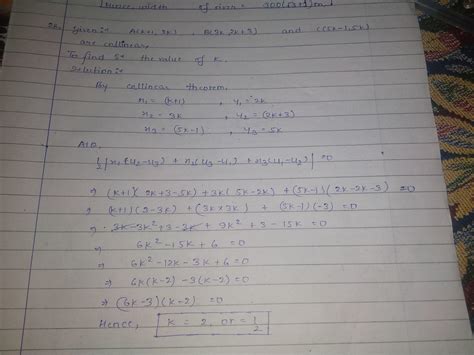 find the value of k if A(k+1,2k) ,B (3k,2k+3), C(5k-1,5k) are collinear ...