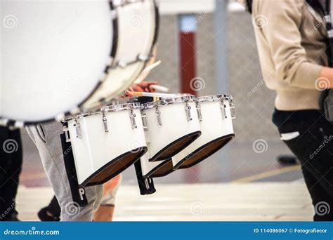 Drummer Playing Tenor Drums in a Drum Band during a Show Perform Stock ...