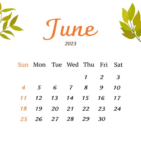Calendar June 2023 With Leaves, Calendar June 2023, June 2023 Calendar ...