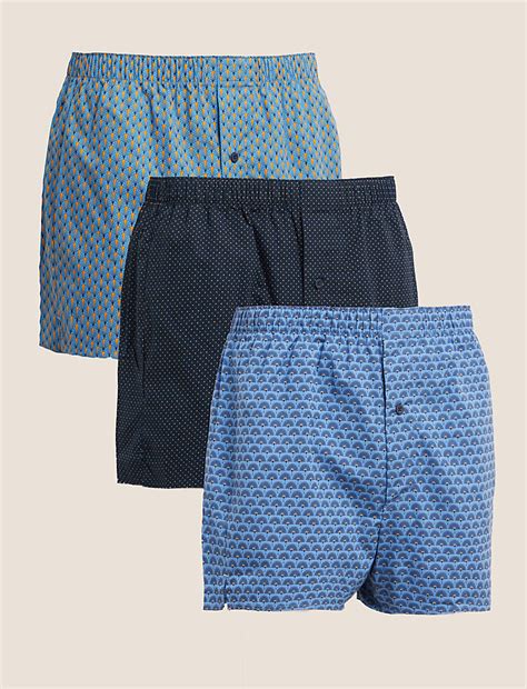 Buy 3pk Pure Cotton Printed Woven Boxers at Marks & Spencer