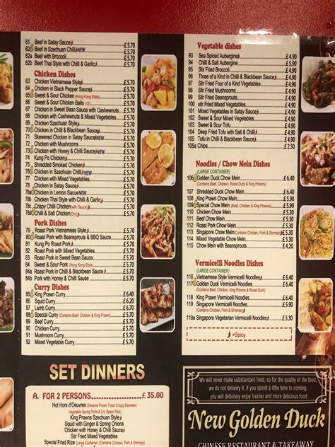 Menu at The New Golden Duck fast food, London, 425 High Rd