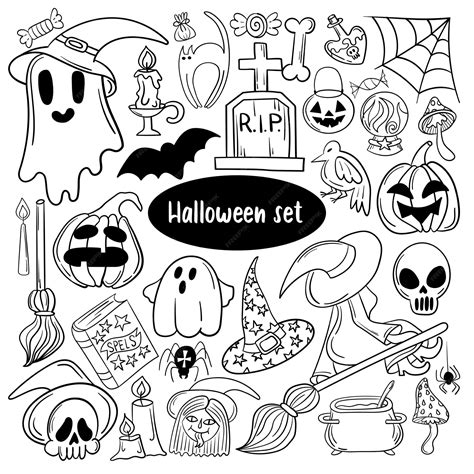 Premium Vector | Large set of cute halloween doodles