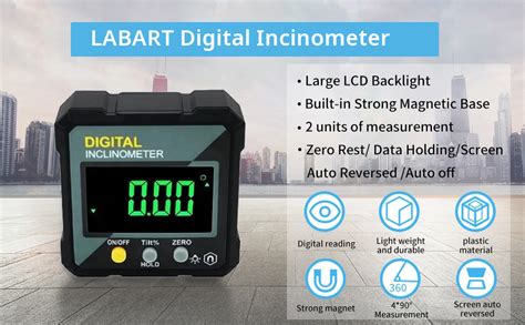 LABART Mini Digital Protractor with Magnetic Base Inclinometer Compact ...