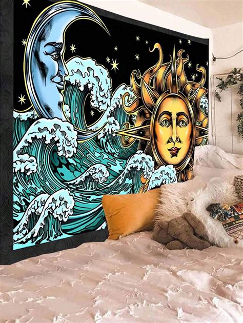 Sun And Moon, Mushroom Design Tapestry, Aesthetically Mystical Wall ...