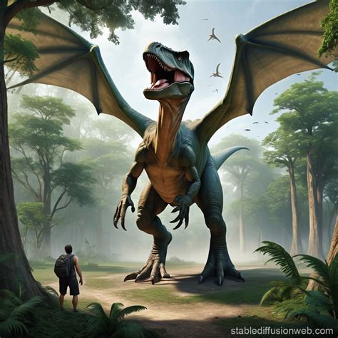 Dinosaurs with Wings Over a Massive Peninsula | Stable Diffusion Online