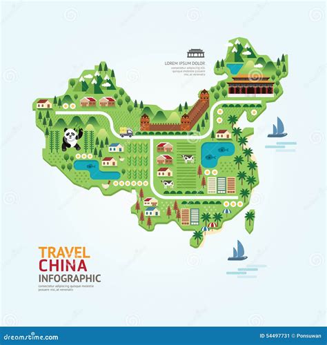 Infographic Travel And Landmark China Map Shape Template Design. Cartoon Vector | CartoonDealer ...