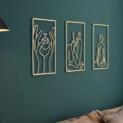 Buy Gold Wall Art Decor Set of 3 , 0.12'' Thicker Metal Minimalist ...