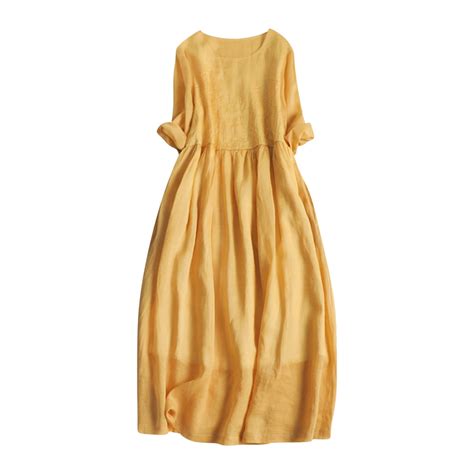 fartey 3/4 Sleeve Sundresses for Women 2024 Cotton Linen Dress Tunic ...