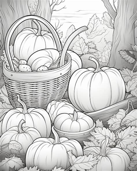 Farm coloring page with pumpkins and baskets | Premium AI-generated image