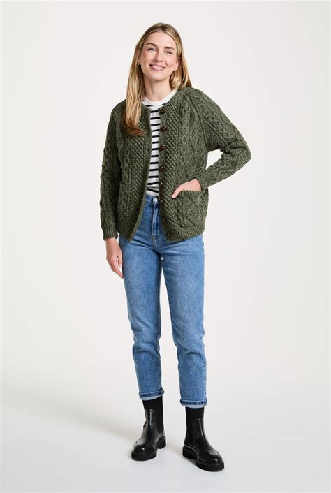 Breaffy Ladies Aran Cardigan - Green