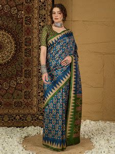 Buy Divastri Printed Daily Wear Silk Blend Dark Blue Sarees Online ...