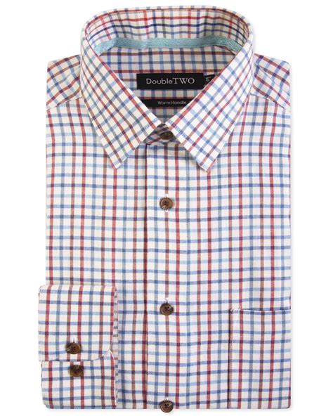 Double Two Brushed 100% Cotton Shirt - Blue Check - Birtchnells