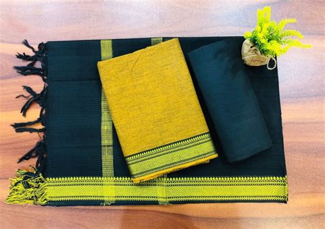 South Cotton Mangalgiri 3pc Salwar Suit | Yellow & Gable Green ...