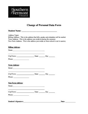 Change of Personal Data Form - Blank Fillable Template | Fill Out ...