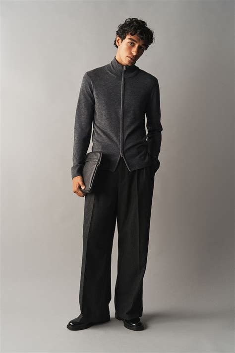 Slim Fit Zip-through merino wool cardigan - Dark grey - Men | H&M IN