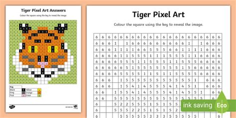 Tiger Pixel Art Template | Twinkl | Colouring | Tigers | KS1