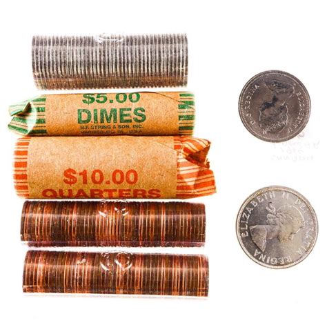 Canada Coin Lot - 2 Rolls x One cent, 1 Roll x 10 cents, 2 Rolls x 25 ...