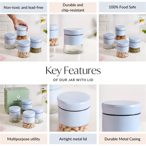 Glass Base Blue Metal Jar Set Of 4 600ml Online - Premium Jar With Lid ...