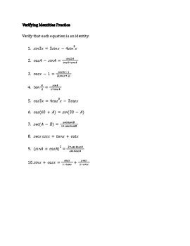 Image result for Trigonometric Identities Worksheet