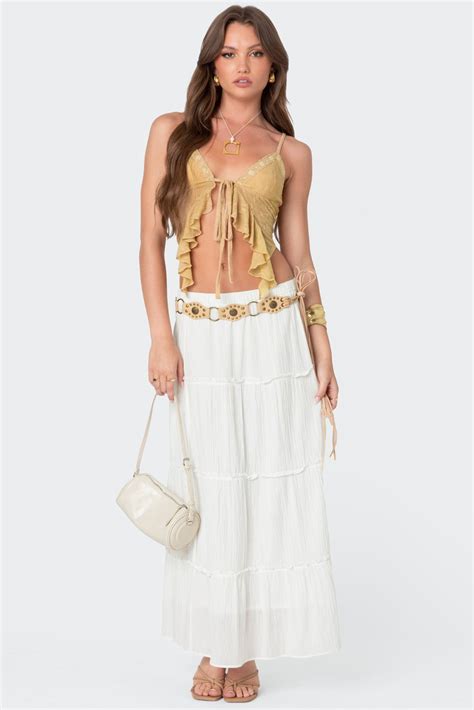 Yola Embroidered Tie Front Top – edikted