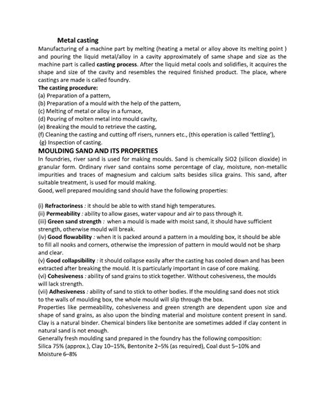 Part 1 - Lecture notes Basics of Mechanical Engineering - Metal casting ...
