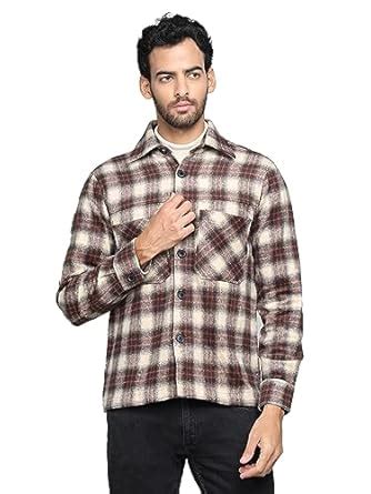 Buy CHKOKKO Men Winter Wear Solid Shacket Plaid Jacket Button Down Coat ...