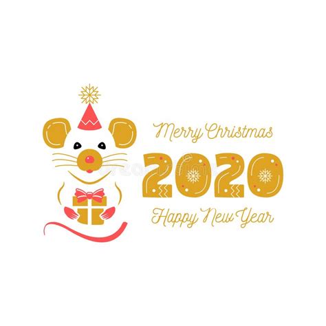 鼠2020年十二生肖的年 圣诞卡片和新年快乐问候 逗人喜爱的鼠和日期2020年 ?? 向量例证 - 插画 包括有 现代, 日历: 154440176