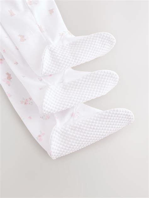 Buy White/Pink Collar Baby Sleepsuits 3 Pack from Next India