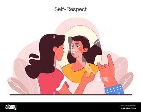 Self Respect concept. A confident woman engages in positive self talk, facing her reflection ...