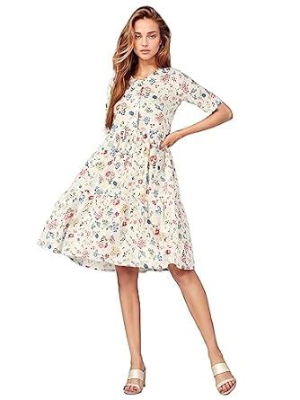 Buy UrbanMark Women Floral Printed Half Sleeves Knee Length Fit & Flare ...
