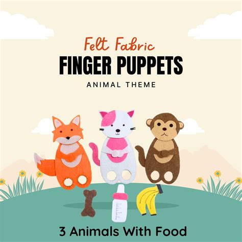 Finger Puppets - Animal Theme with Food Matching - 3 Animals Hole (Dia ...