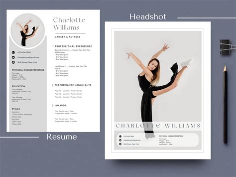 Ballet Resume Template Canva Ballerina Audition Theatre Resume Template ...