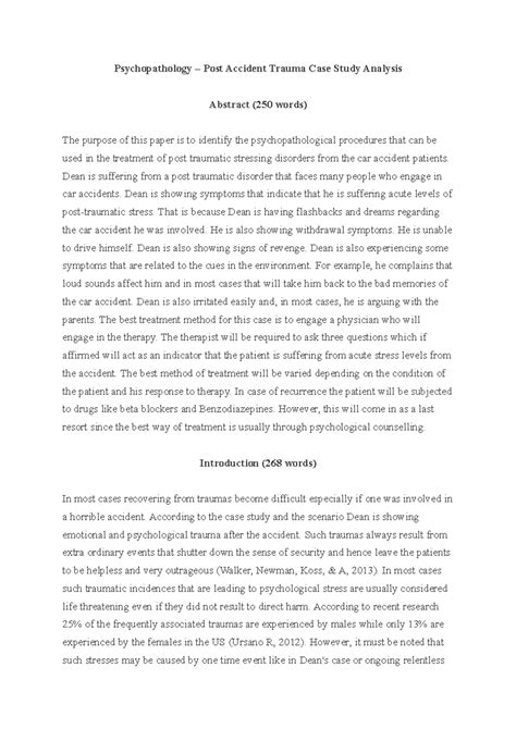 Psychopathology Assessment Example - Psychopathology – Post Accident ...