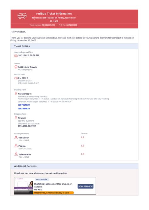 Bus Ticket TRCD26174701 - Sri Krishna Travels A/C Sleeper (2+1) Travels ...