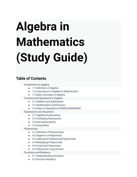 Image result for Algebra Study Guide