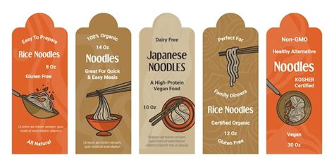 Package label design emblem set for rice noodles | Premium Vector