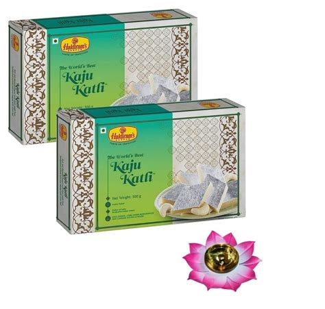 Haldiram's Nagpur Kaju Katli 500g x 2 with Lotus Medium Brass Diya ...