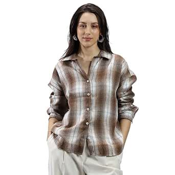 Campus Sutra Women's Chocolate Brown & Cream White Gradient-Check ...