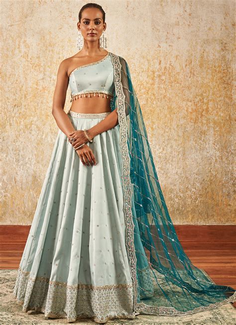Light Turquoise One Shoulder Style Lehenga – Lashkaraa India