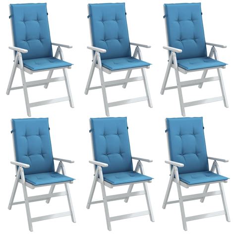 Cojines silla respaldo alto 6 uds tela azul melange 120x50x4 cm v0874 ...