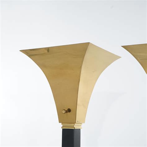 Pair Mid Century Modern Brass and Ebonized Torchiere Floor Lamps, 20th ...
