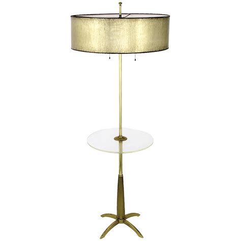 Stiffel Brass Floor Lamp with Round Lucite Table at 1stDibs