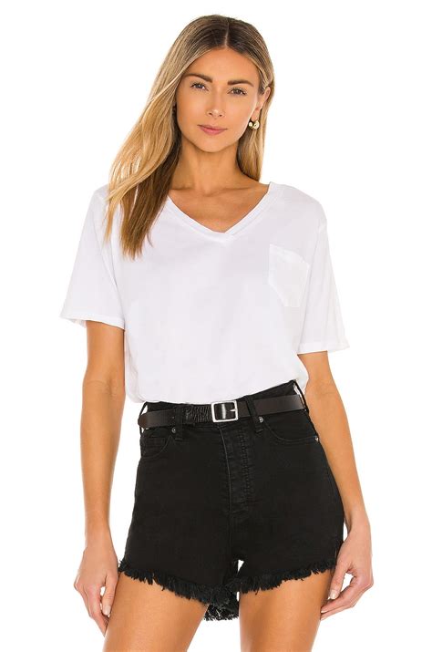 Bobi Light Weight Jersey V Neck Pocket Tee in White | REVOLVE