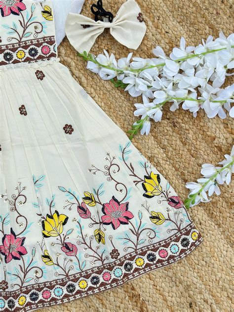 Girls Premium Floral Embroidered Frock – Off White Designer Party Dres ...