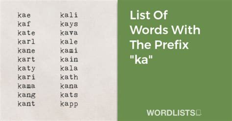 List Of Words With The Prefix "ka"